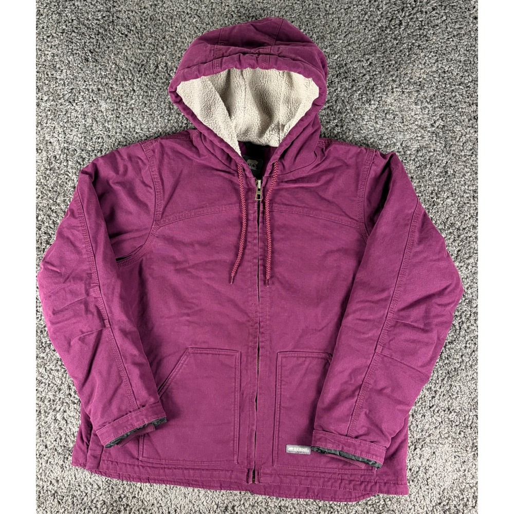 Berne Womens XL Plum Purple Sherpa Lined Hooded Work Jacket Canvas WHJ43PLM